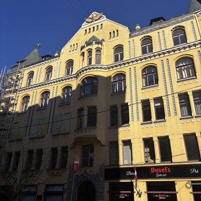 The Art Nouveau building opposite the Cat House on Meistaru iela, Riga, Latvia