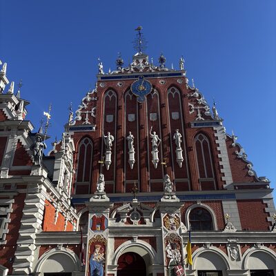The Dutch Renaissance front facade of the House of the Blackheads, Riga, Latvia