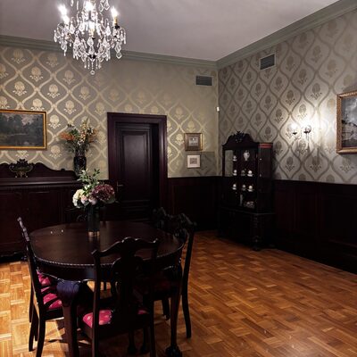 A 19th-century period dining room inside the House of the Blackheads museum, Riga, Latvia