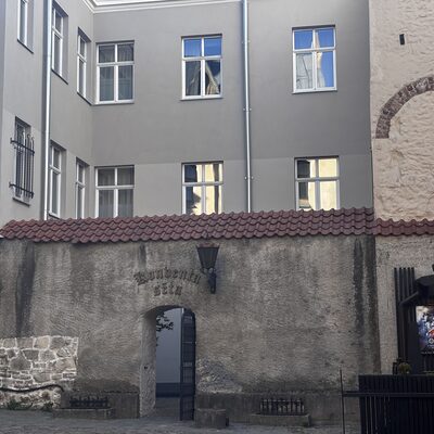 The inner courtyard of Konventa Sēta seen from the back passage, Riga, Latvia