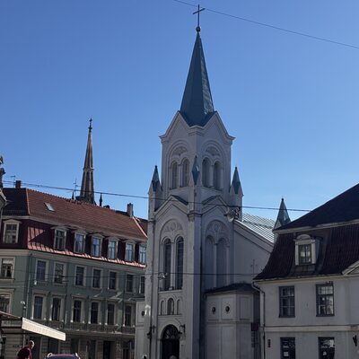 Our Lady of Sorrows church on Pils iela near Riga Castle, Latvia