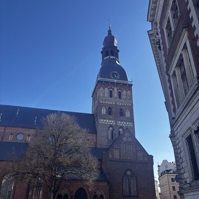 The clock face on the side elevation of Riga Cathedral, Latvia
