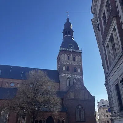 The clock face on the side elevation of Riga Cathedral, Latvia