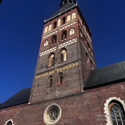 The upper section of the cathedral tower in Riga, Latvia