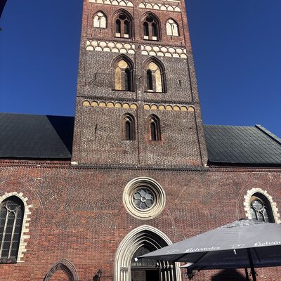The west portal of Riga Cathedral with its rose window, Latvia