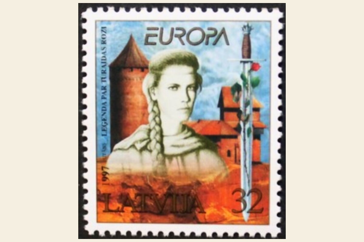 1997 Latvian EUROPA stamp — Legend of the Rose of Turaida (designed by Juris Utāns)