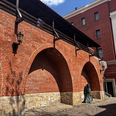 The reconstructed medieval city wall behind Torņa iela, Riga, Latvia