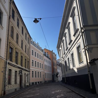 Mazā Pils iela in early-morning light, Riga Old Town, Latvia